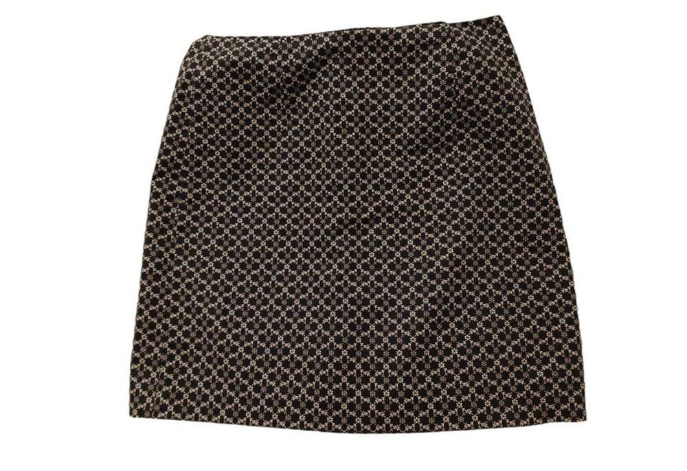 Ann Taylor Mini Skirt 6P Black Geo Paisely COTTON STRETCH Quiet Luxury Preppy
